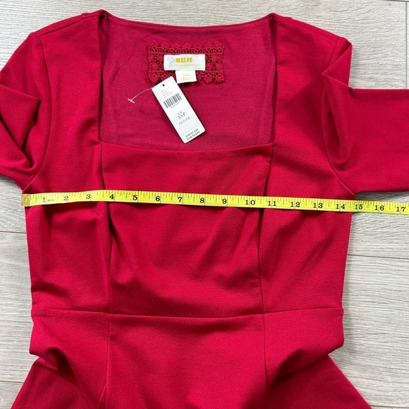 Anthropologie Maeve Square Neck Red Jocelyn Midi Holiday Party Dress - Picture 7 of 8